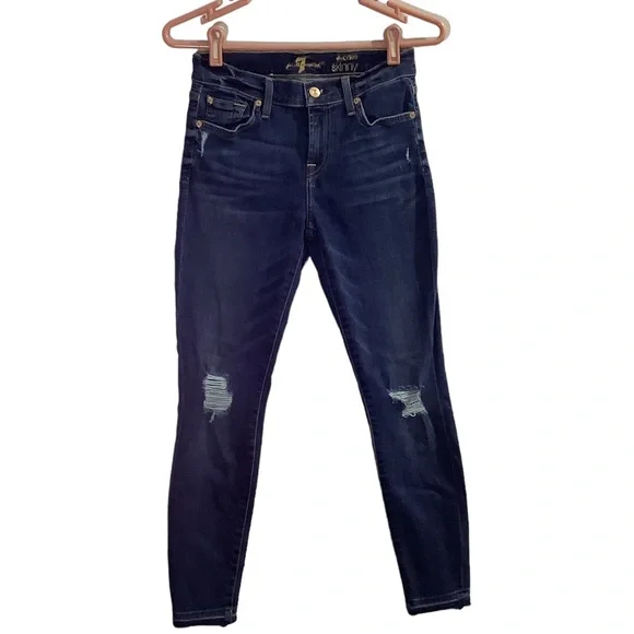 7 for all mankind dark washed distressed skinny jeans size 25 - Picture 1 of 4